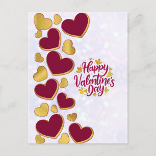 Romantic Valentine's Day Burgundy & Gold Heart Invitation Postcard