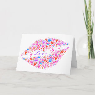 Romantic Valentine's Day Card Hearts Kiss Lips