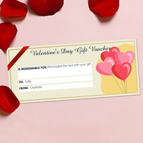Romantic Valentines Day Gift Voucher Balloons Card