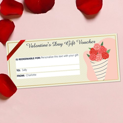Romantic Valentines Day Gift Voucher Roses Card