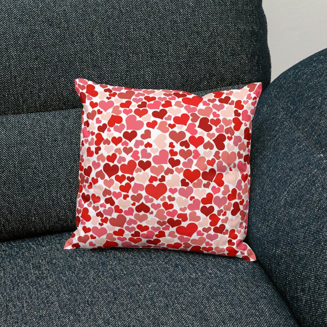 Romantic Valentine's Day Heart Pattern  Throw Pillow (Valentines Day Love Red Hearts Throw Pillow)