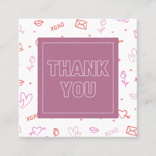 Romantic Valentines Day Pattern Thank You Pretty Square Business Card