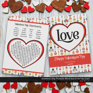 Romantic Valentine's Day Printable Word Search Holiday Card