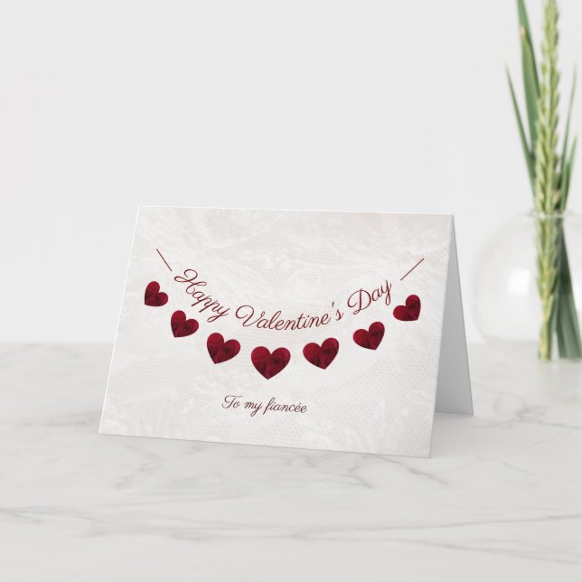 Romantic Valentine's Day Red Heart Bunting fiancee Card (Front)