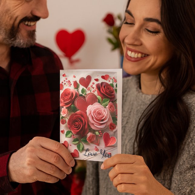  Romantic Valentine's Day Red Rose Holiday Card (Bold roses, heartfelt message this “Love You” card makes Valentine’s Day unforgettable.)