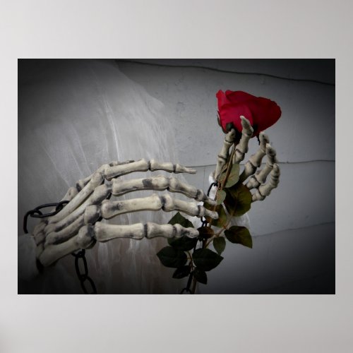 Romantic Valentine's Day skeleton holding a rose print
