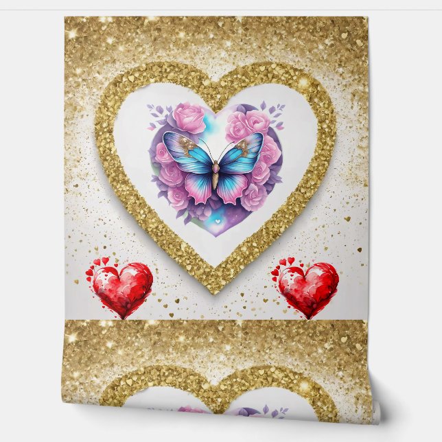 Romantic Valentine's Day Wallpaper - Golden Design (Unrolling)