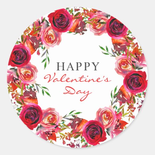 Romantic Valentines Day Watercolor Floral Classic Round Sticker