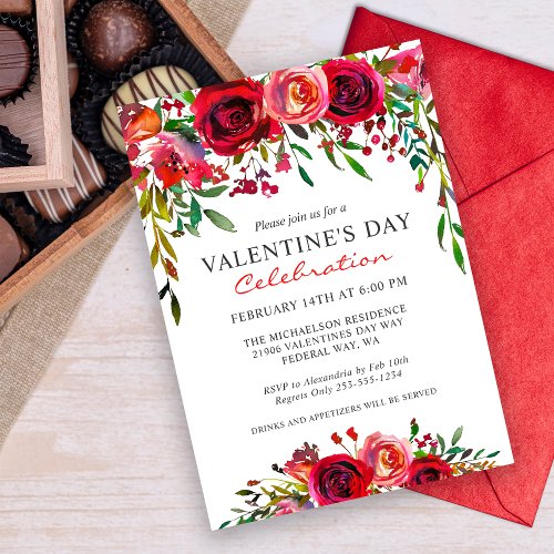 Romantic Valentines Day Watercolor Floral Party Invitation