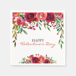 Romantic Valentine's Day Watercolor Floral Party Napkins