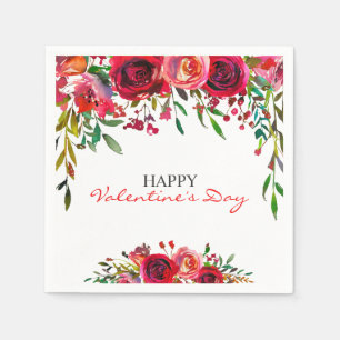 Romantic Valentine's Day Watercolor Floral Party Napkins