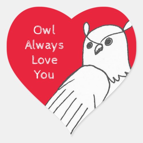 Romantic Valentines Red White Owl Heart Sticker