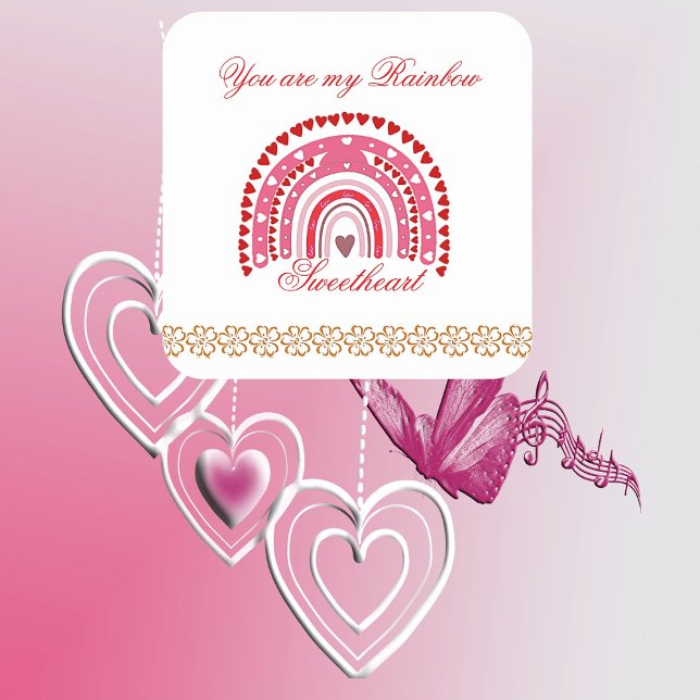 Romantic Valentines You Are My Rainbow Sweetheart  Square Sticker (Romantic Valentines You Are My Rainbow Sweetheart Square Sticker)
