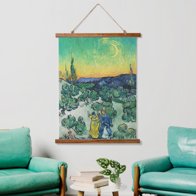 Romantic Van Gogh Couple Walking Under Moon Hanging Tapestry (Living Room)