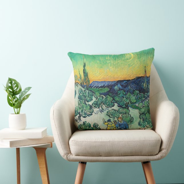 Romantic Van Gogh Couple Walking Under Moon Throw Pillow (Chair)