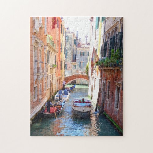 Romantic Venice Canal with bridge  boat Italy Jigsaw Puzzle