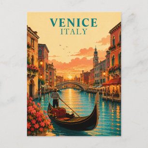 Romantic Venice Italy Gondola Ride Sunset Travel Postcard