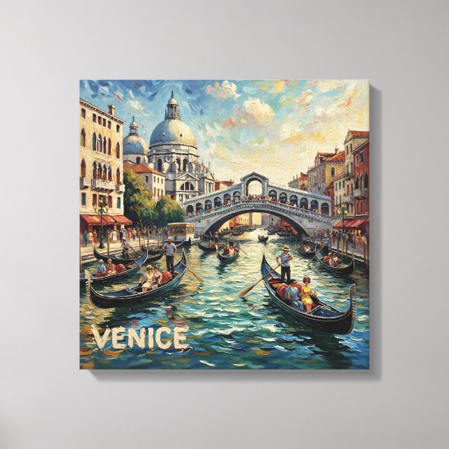 Romantic Venice Rialto Canal Canvas Art (Front)