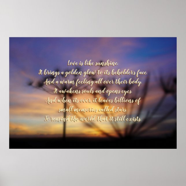Romantic verse description of love, sunshine poster (Front)