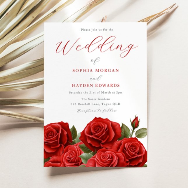Romantic Vibrant Red Roses Wedding  Invitation (Creator Uploaded)