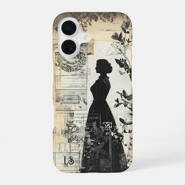 Romantic Victorian Collage Scrapbook Monogram  Iphone Case (Back)
