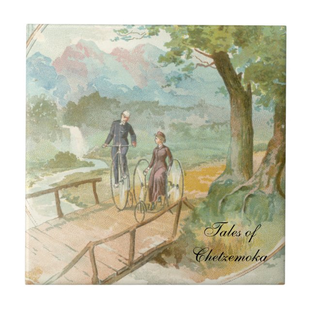 Romantic Victorian cycling couple Ceramic Tile (Front)
