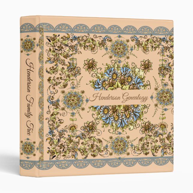 Romantic Victorian Floral Genealogy 3 Ring Binder (Front/Spine)