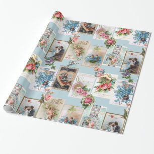 Romantic Victorian Valentine Cards Wrapping Paper