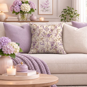 Romantic Victorian Violet Bouquet Throw Pillow