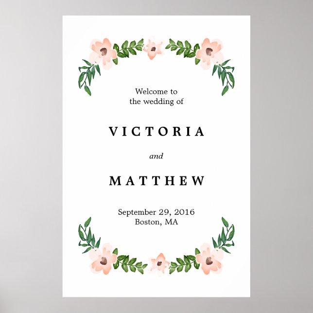 Romantic Vines Large Wedding Welcome Sign (Front)