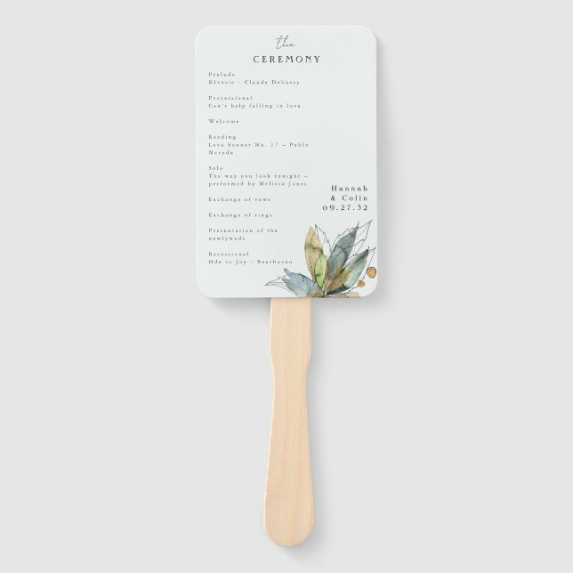 Romantic Vines Minimal Garden Green Blue Program Hand Fan (Front)
