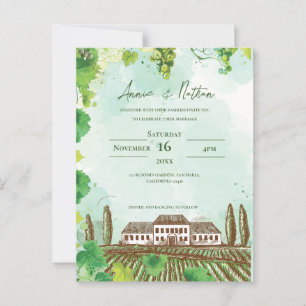 Romantic Vineyard & Grapevine Wedding Invitation Postcard