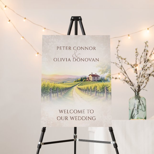 Romantic Vineyard Rustic Wedding Welcome Sign (In Situ (Stand))
