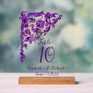 Romantic, Vintage, Antique Purple Table Number