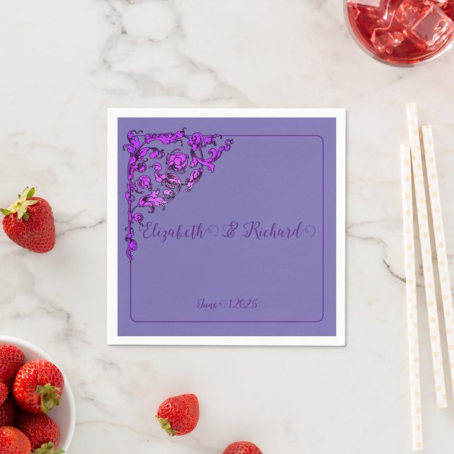 Romantic, Vintage, Antique Purple Wedding Napkins (Insitu)
