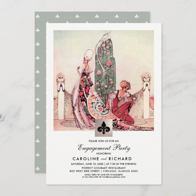 Romantic Vintage Art  Engagement Party Invitations (Front/Back)