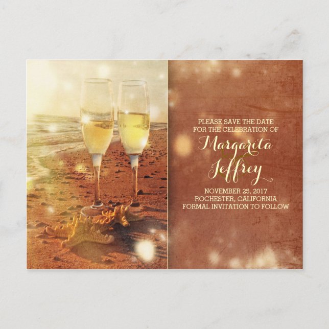 romantic vintage beach save the date postcard (Front)