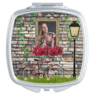 Romantic Vintage Bicycle Flower Photo for Her Compact Mirror