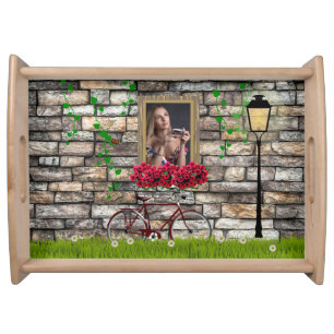 Romantic Vintage Bicycle Flower Photo for Her Serving Tray