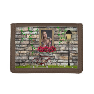 Romantic Vintage Bicycle Flower Photo for Her Trifold Wallet