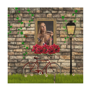 Romantic Vintage Bicycle Flower Photo for Her Wood Wall Art
