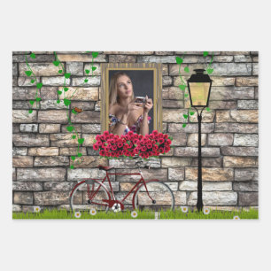 Romantic Vintage Bicycle Flower Photo for Her Wrapping Paper Sheets