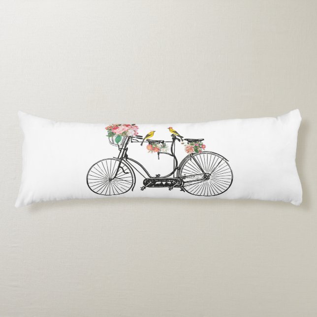 Romantic Vintage Bicycle Flowers & Birds Body Pillow (Front)
