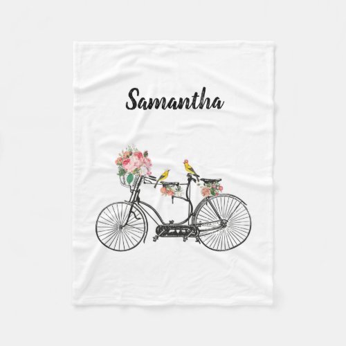 Romantic Vintage Bicycle Flowers  Birds Fleece Blanket