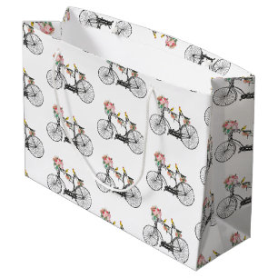 Romantic Vintage Bicycle Flowers & Birds Large Gift Bag