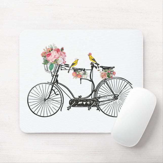 Romantic Vintage Bicycle Flowers &amp; Birds Mouse Pad (With Mouse)