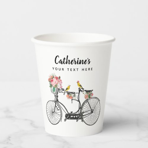 Romantic Vintage Bicycle Flowers Birds Paper Cups
