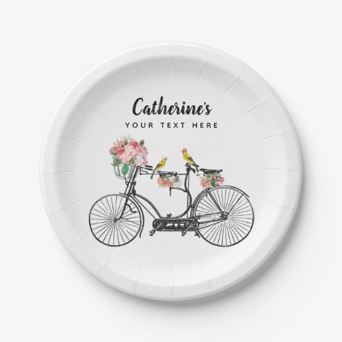 Romantic Vintage Bicycle Flowers Birds Paper Plates