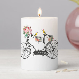 Romantic Vintage Bicycle Flowers & Birds Pillar Candle