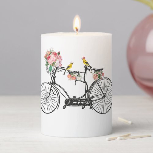 Romantic Vintage Bicycle Flowers  Birds Pillar Candle